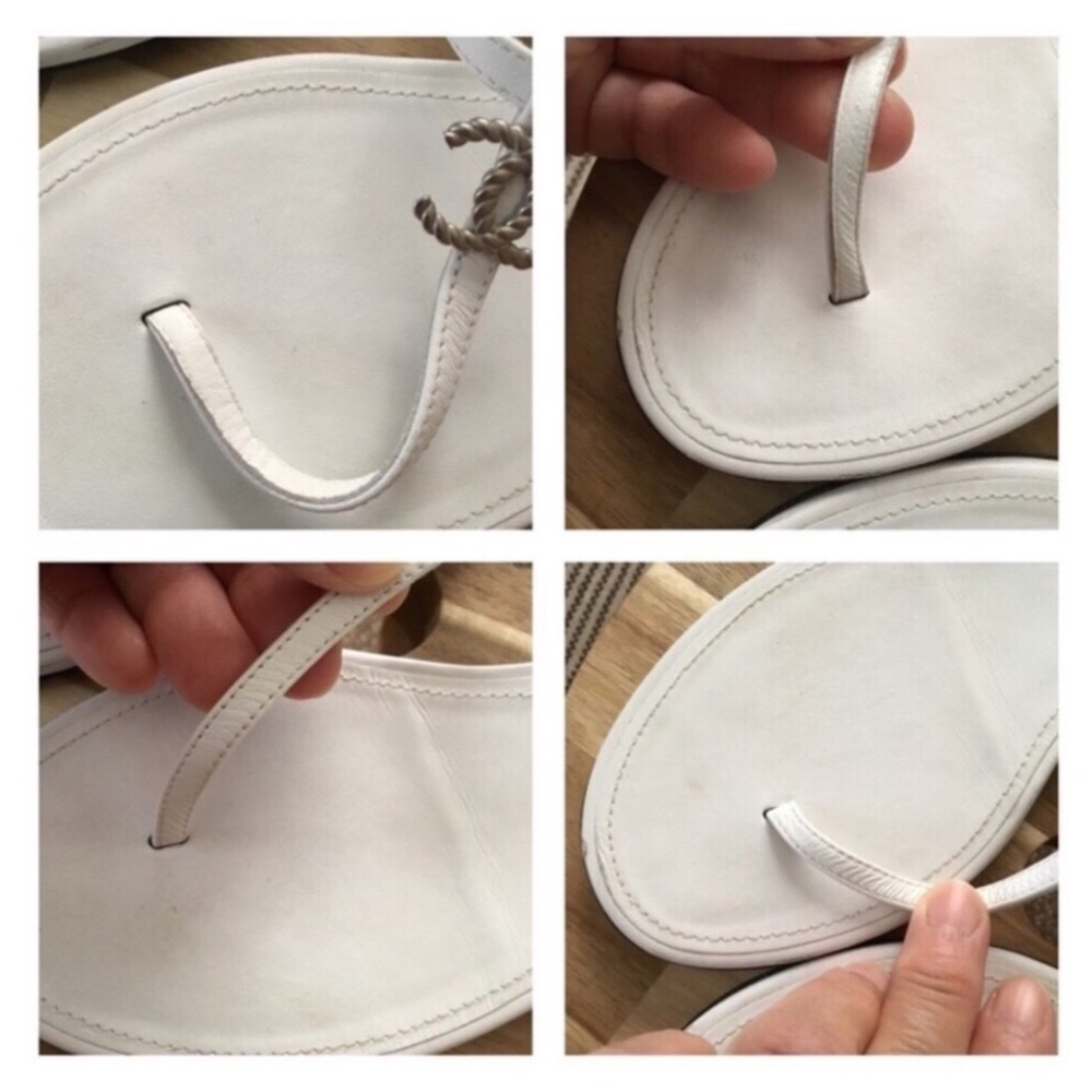 CHANEL AUTHENTIC THONG LAMSKIN WHITE SANDALS SILVER METAL SIZE 38.5-8.5C W/BOX - Picture 5 of 15